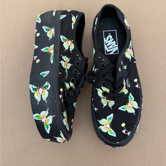 Vans Shoes - All Black Platform Lace-Up Vans Sneakers with Butterfly Detail